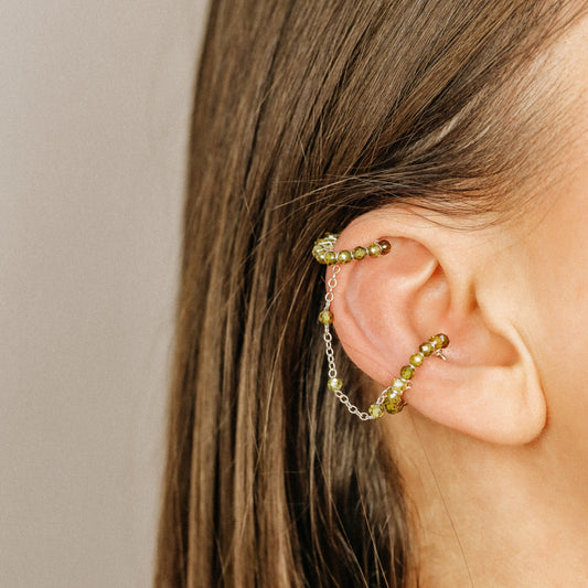 Dainty & Minimalist Cz Conch and Helix Ear Cuff Earrings, Cz Green Ear Cuff