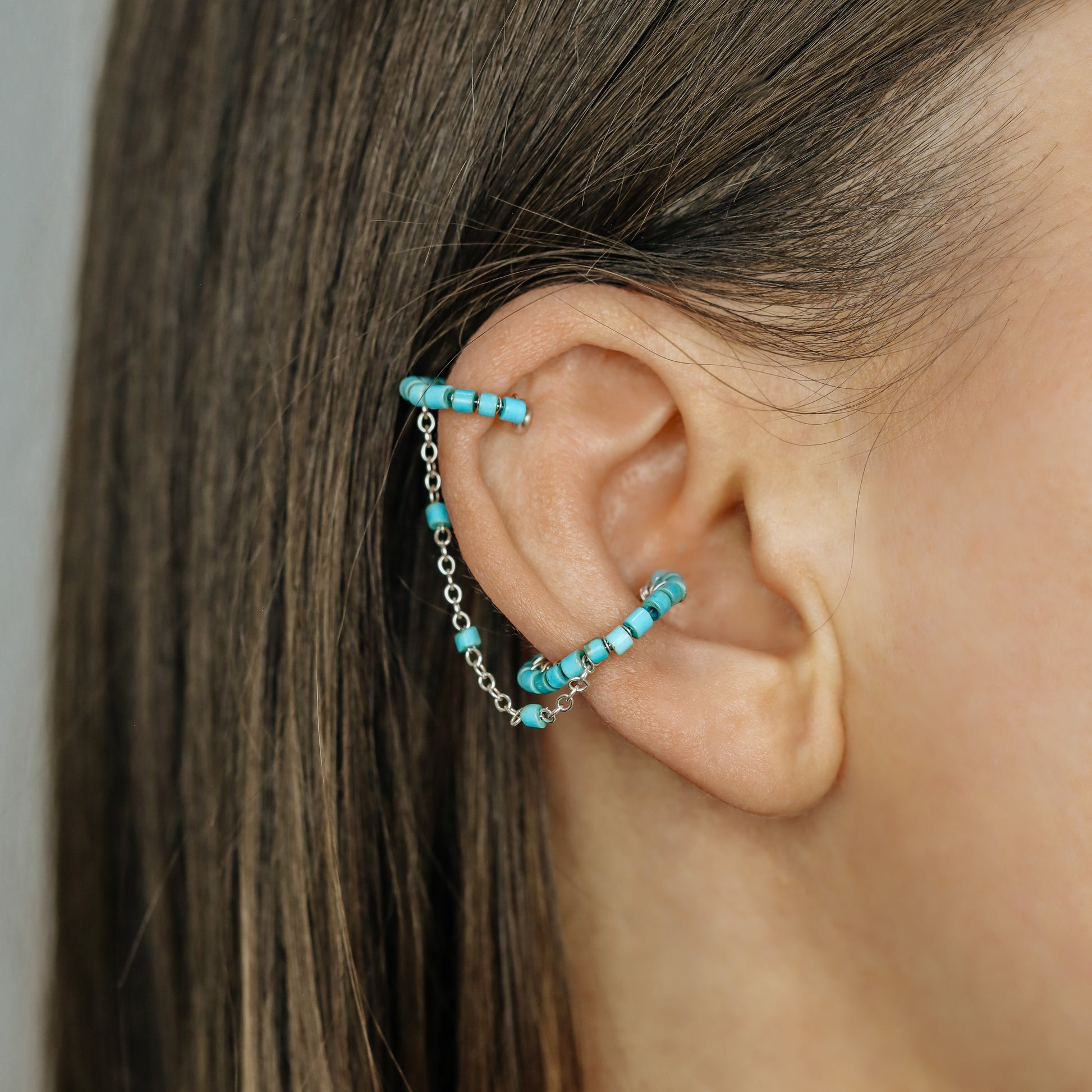 Dainty & Minimalist Turquoise Aulite Conch and Helix Ear Cuff Earrings