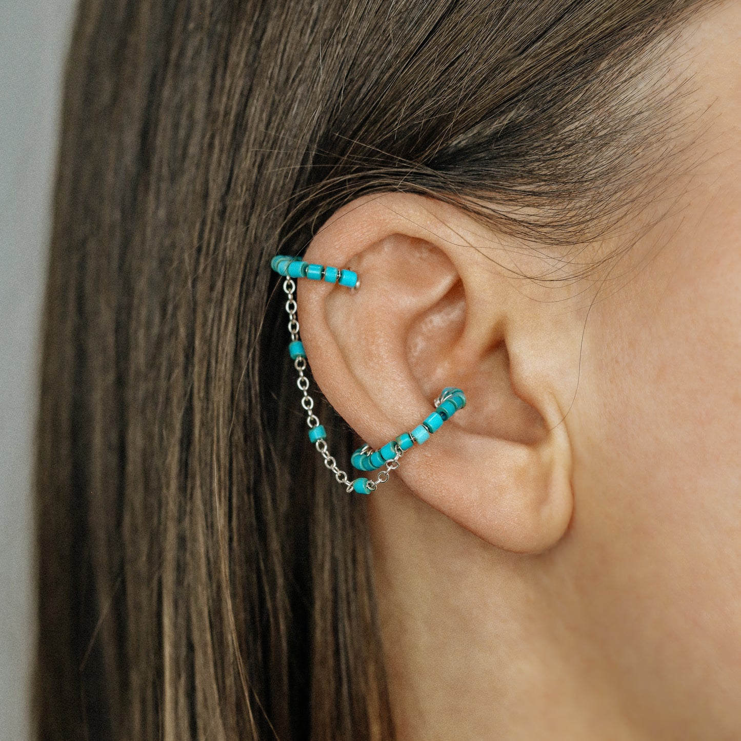 Dainty & Minimalist Turquoise Aulite Conch and Helix Ear Cuff Earrings