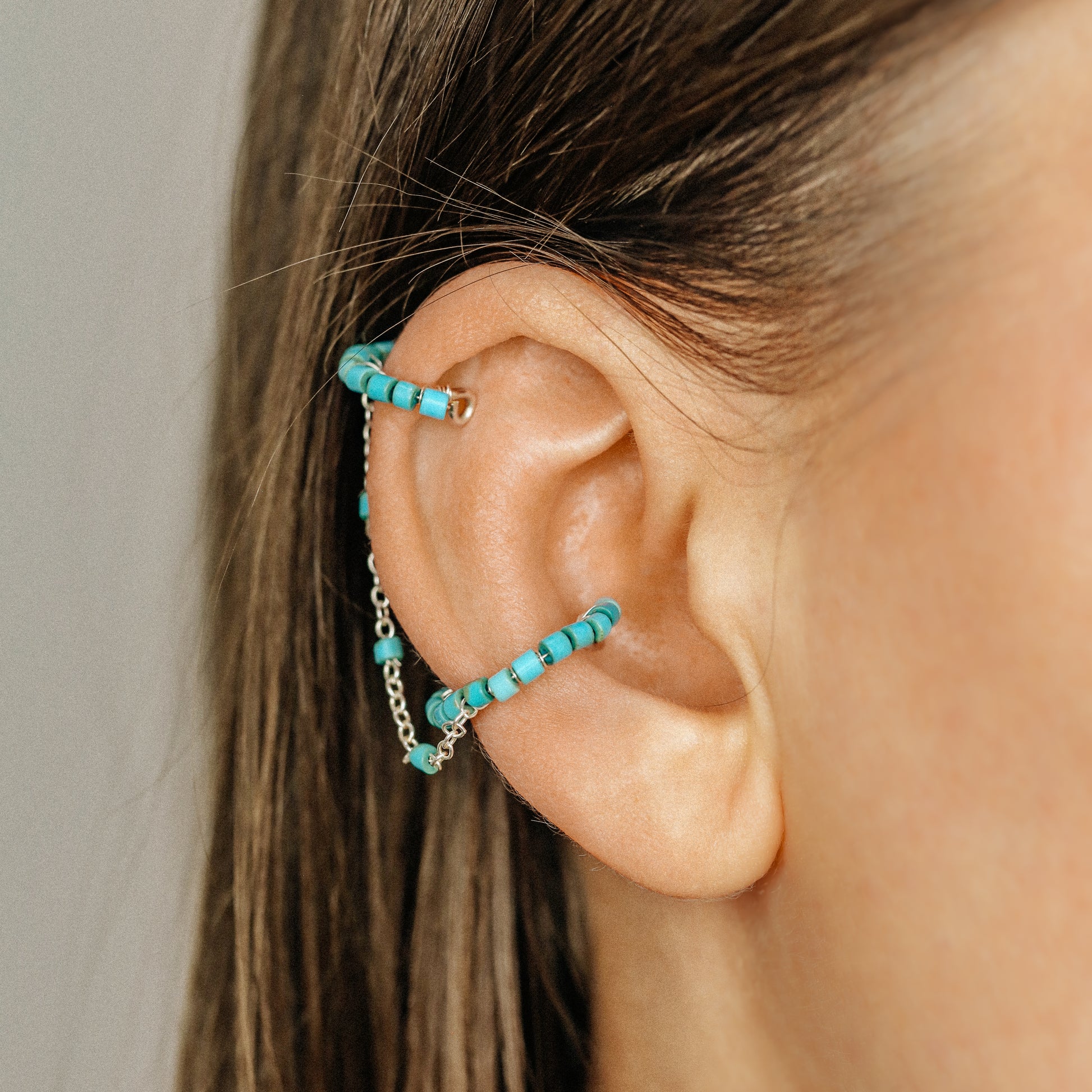 Dainty & Minimalist Turquoise Aulite Conch and Helix Ear Cuff Earrings