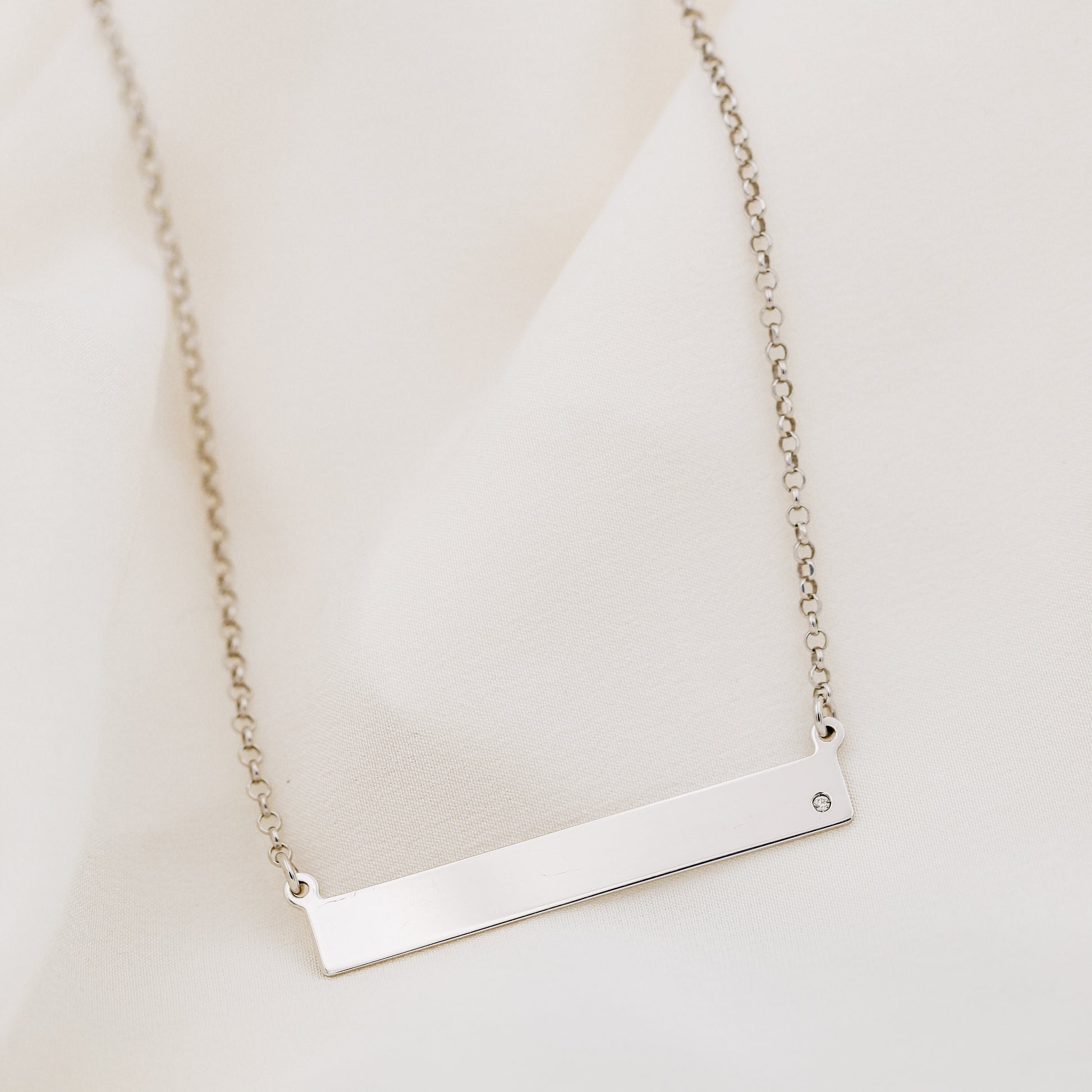Sterling Silver Bar Necklace with Diamond • BYSDMJEWELS