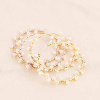 Dainty Pearl Hoop Earrings • Freshwater Pearl Earrings • Silver • Gold • Rose Gold • BYSDMJEWELS