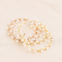 Load image into Gallery viewer, Dainty Pearl Hoop Earrings • Freshwater Pearl Earrings • Silver • Gold • Rose Gold • BYSDMJEWELS
