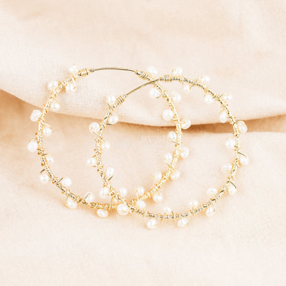 Dainty Pearl Hoop Earrings • Freshwater Pearl Earrings • Silver • Gold • Rose Gold • BYSDMJEWELS