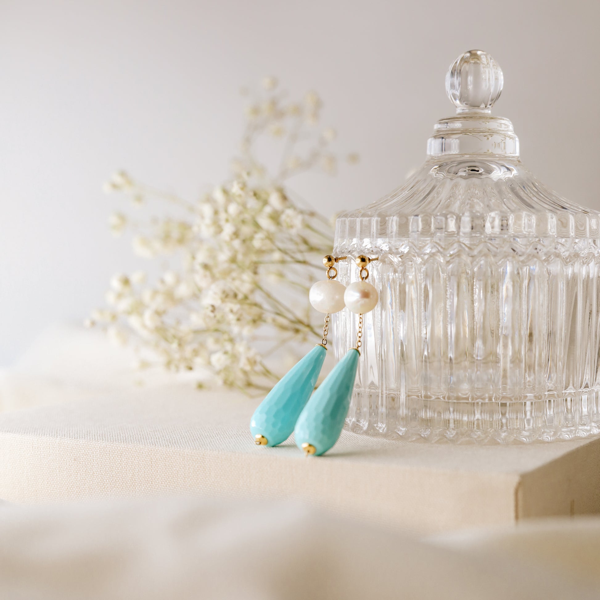 Pearl Earrings Drop Turquoise Earrings Long Pearl Earrings Light Blue Jewelry Dangle Pearl Earrings Mother's Day Gift