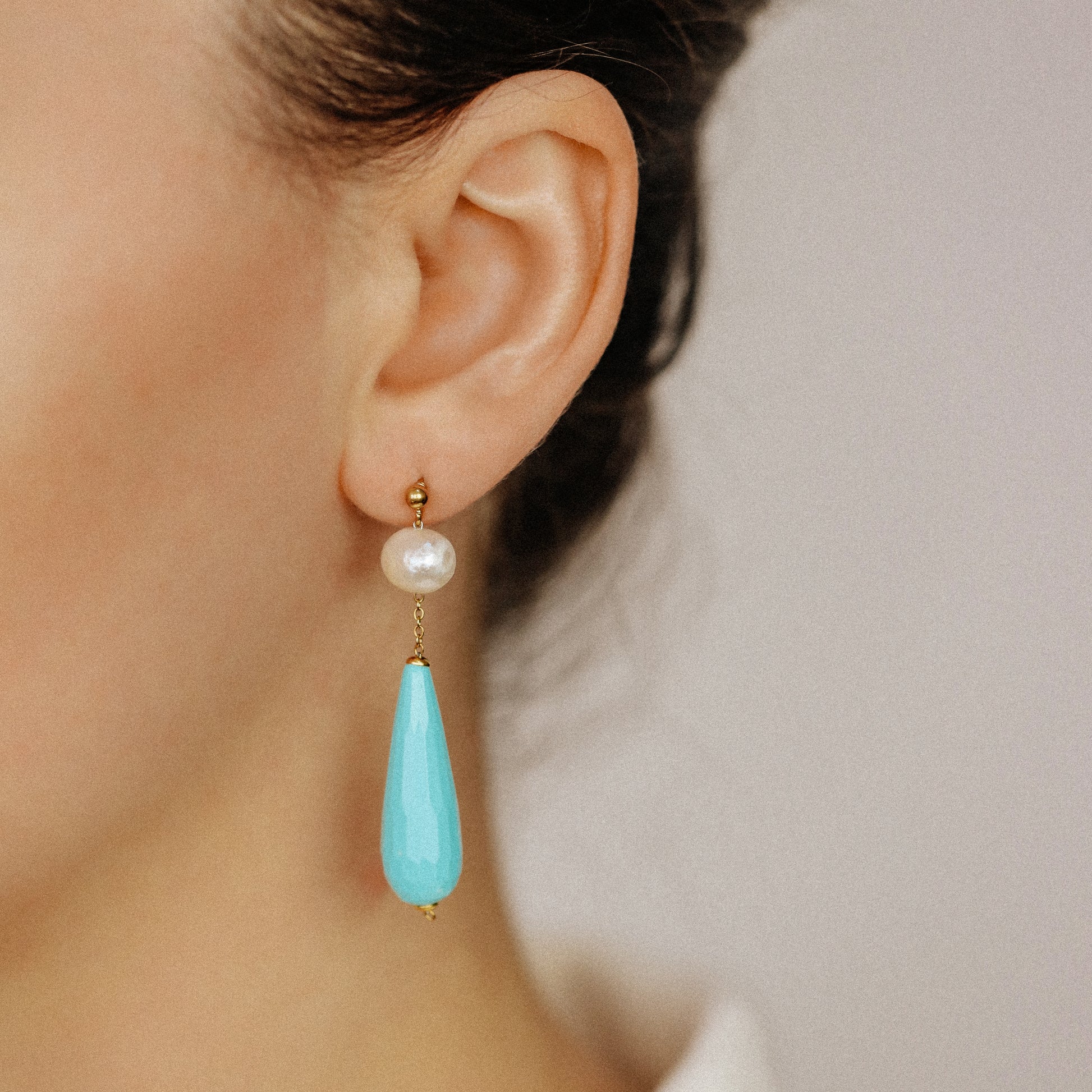 Pearl Earrings Drop Turquoise Earrings Long Pearl Earrings Light Blue Jewelry Dangle Pearl Earrings Mother's Day Gift