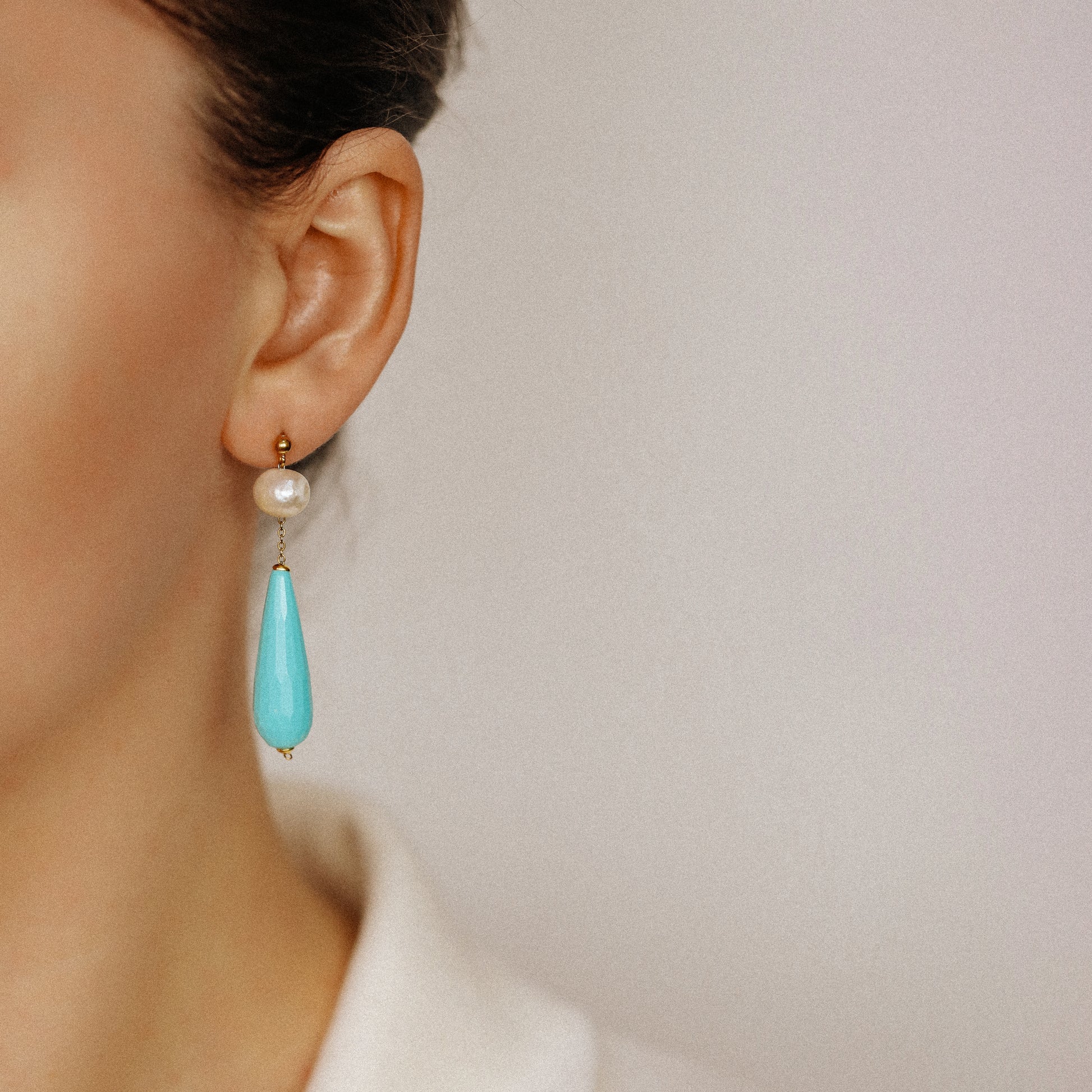 Pearl Earrings Drop Turquoise Earrings Long Pearl Earrings Light Blue Jewelry Dangle Pearl Earrings Mother's Day Gift