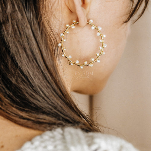 Dainty Pearl Hoop Earrings • Freshwater Pearl Earrings • Silver • Gold • Rose Gold • BYSDMJEWELS