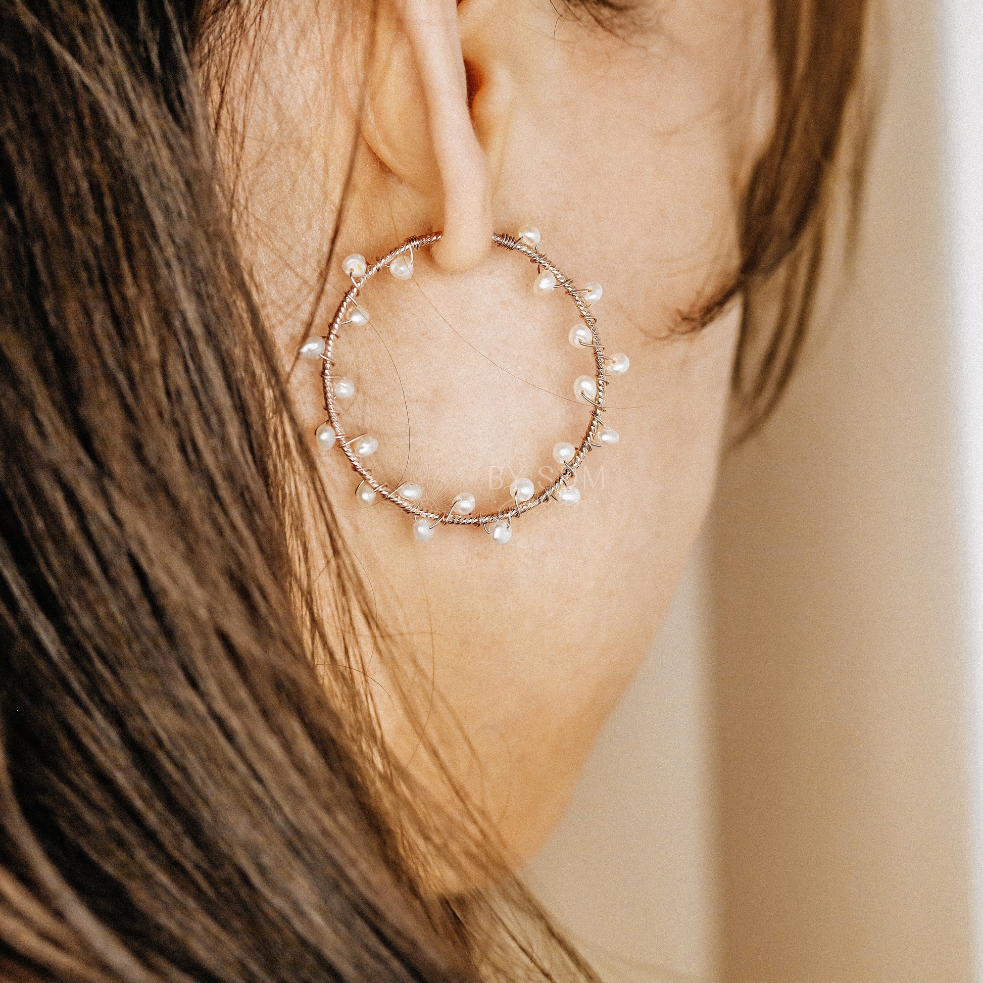 Dainty Pearl Hoop Earrings • Freshwater Pearl Earrings • Silver • Gold • Rose Gold • BYSDMJEWELS