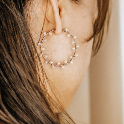 Dainty Pearl Hoop Earrings • Freshwater Pearl Earrings • Silver • Gold • Rose Gold • BYSDMJEWELS