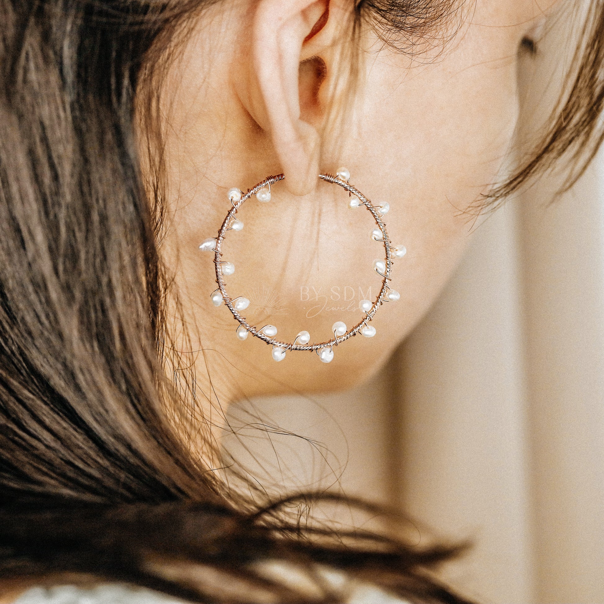 Dainty Pearl Hoop Earrings • Freshwater Pearl Earrings • Silver • Gold • Rose Gold • BYSDMJEWELS