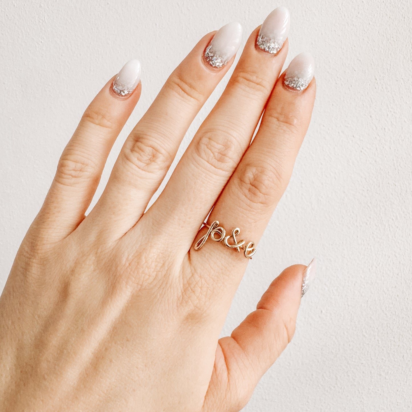 personalized initials ring two letters adjustable wire ring on finger
