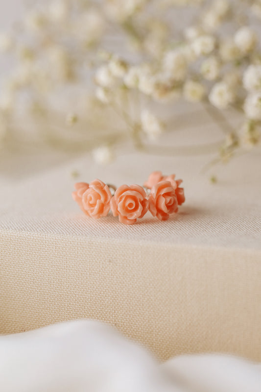 White Resin Rose Flower Ear Cuff in Sterling Silver, Gold or Rose Gold Filled, Simple Piercing Free Earrings, Turquoise Cuff, Pink Ear Cuff