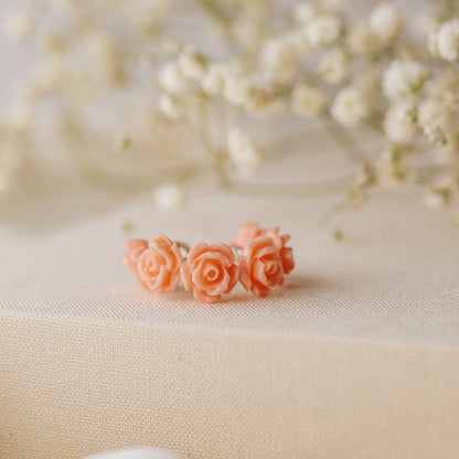 White Resin Rose Flower Ear Cuff in Sterling Silver, Gold or Rose Gold Filled, Simple Piercing Free Earrings, Turquoise Cuff, Pink Ear Cuff