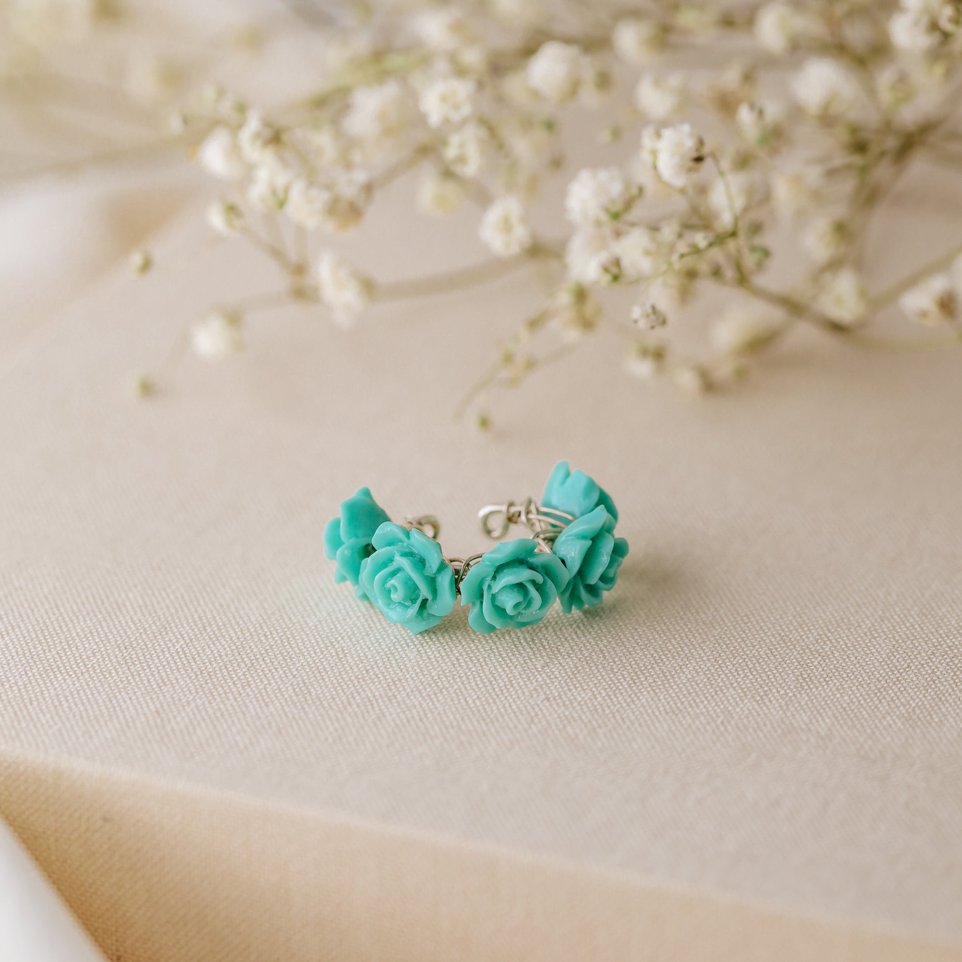 White Resin Rose Flower Ear Cuff in Sterling Silver, Gold or Rose Gold Filled, Simple Piercing Free Earrings, Turquoise Cuff, Pink Ear Cuff