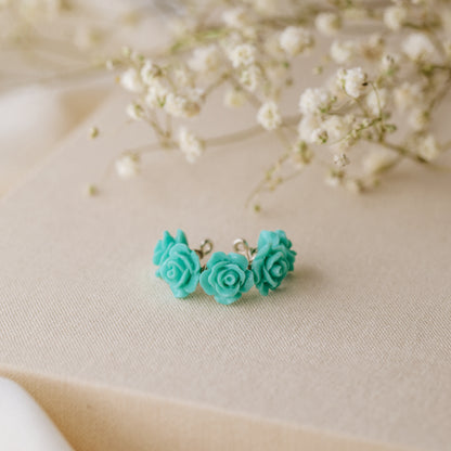 White Resin Rose Flower Ear Cuff in Sterling Silver, Gold or Rose Gold Filled, Simple Piercing Free Earrings, Turquoise Cuff, Pink Ear Cuff