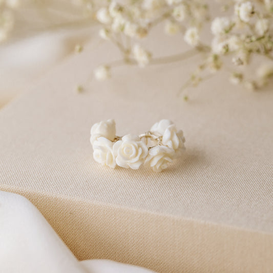 White Resin Rose Flower Ear Cuff in Sterling Silver, Gold or Rose Gold Filled, Simple Piercing Free Earrings, Turquoise Cuff, Pink Ear Cuff