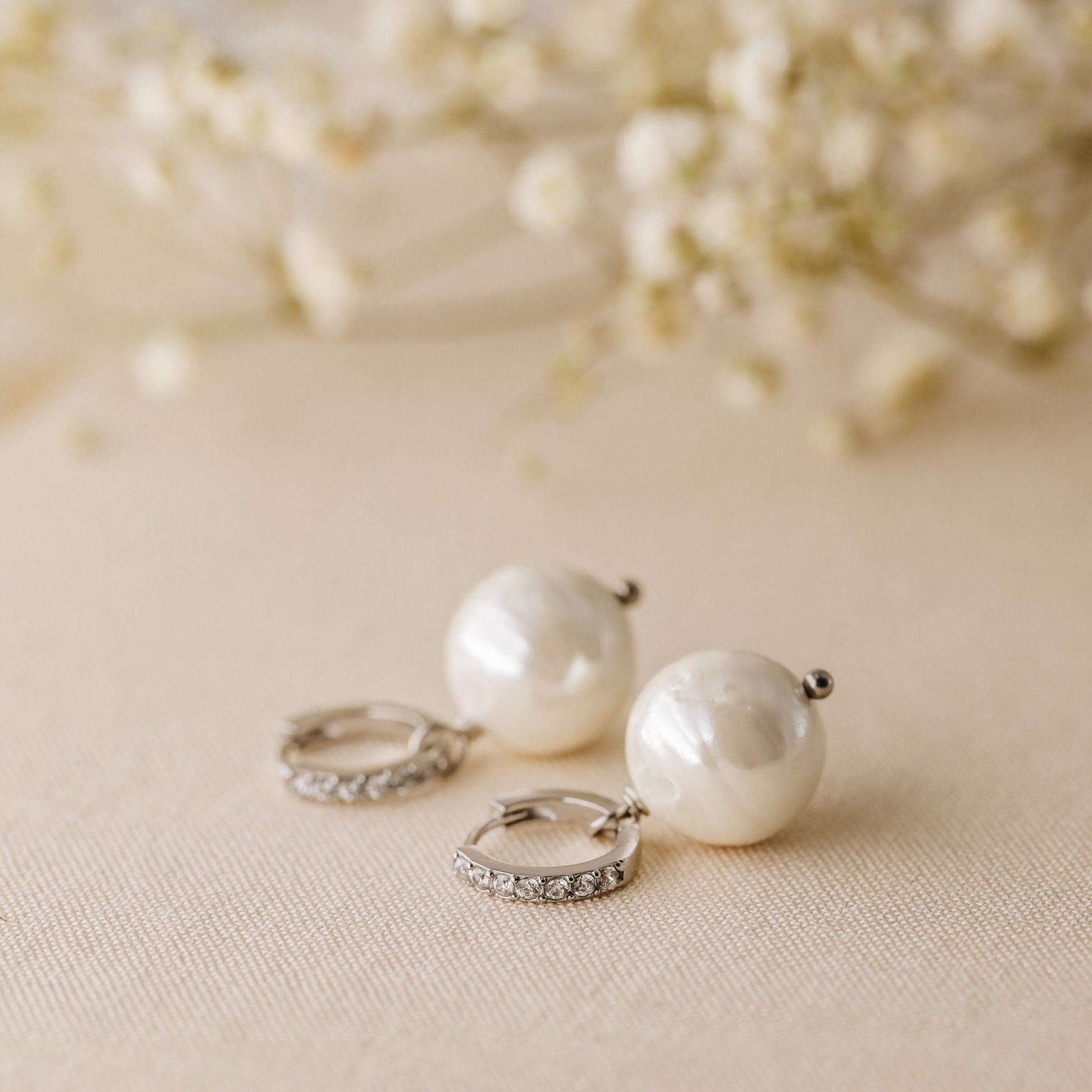 Pearl Earrings, Diamond Pearl Hoop Earrings, Pearl Dangle Earrings, Gold Huggie Earrings, Wedding Earrings, Bridal Earrings