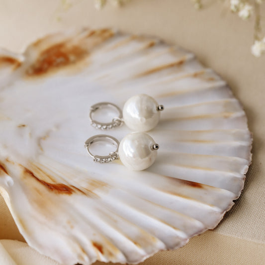 Pearl Earrings, Diamond Pearl Hoop Earrings, Pearl Dangle Earrings, Gold Huggie Earrings, Wedding Earrings, Bridal Earrings