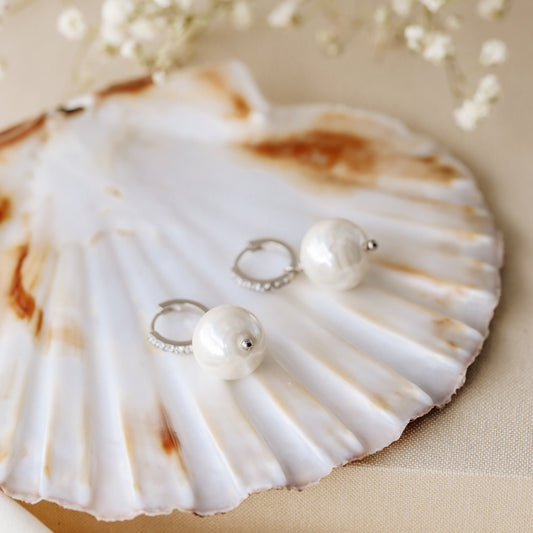 Pearl Earrings, Diamond Pearl Hoop Earrings, Pearl Dangle Earrings, Gold Huggie Earrings, Wedding Earrings, Bridal Earrings