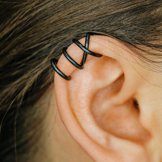 Set of 2 Black Ear Cuff or Single Ear Cuff Black Ear Cuffs Double Line Ear Cuff Earring Ear Cuff Criss Cross Ear Cuff Fake Cartilage Hoop