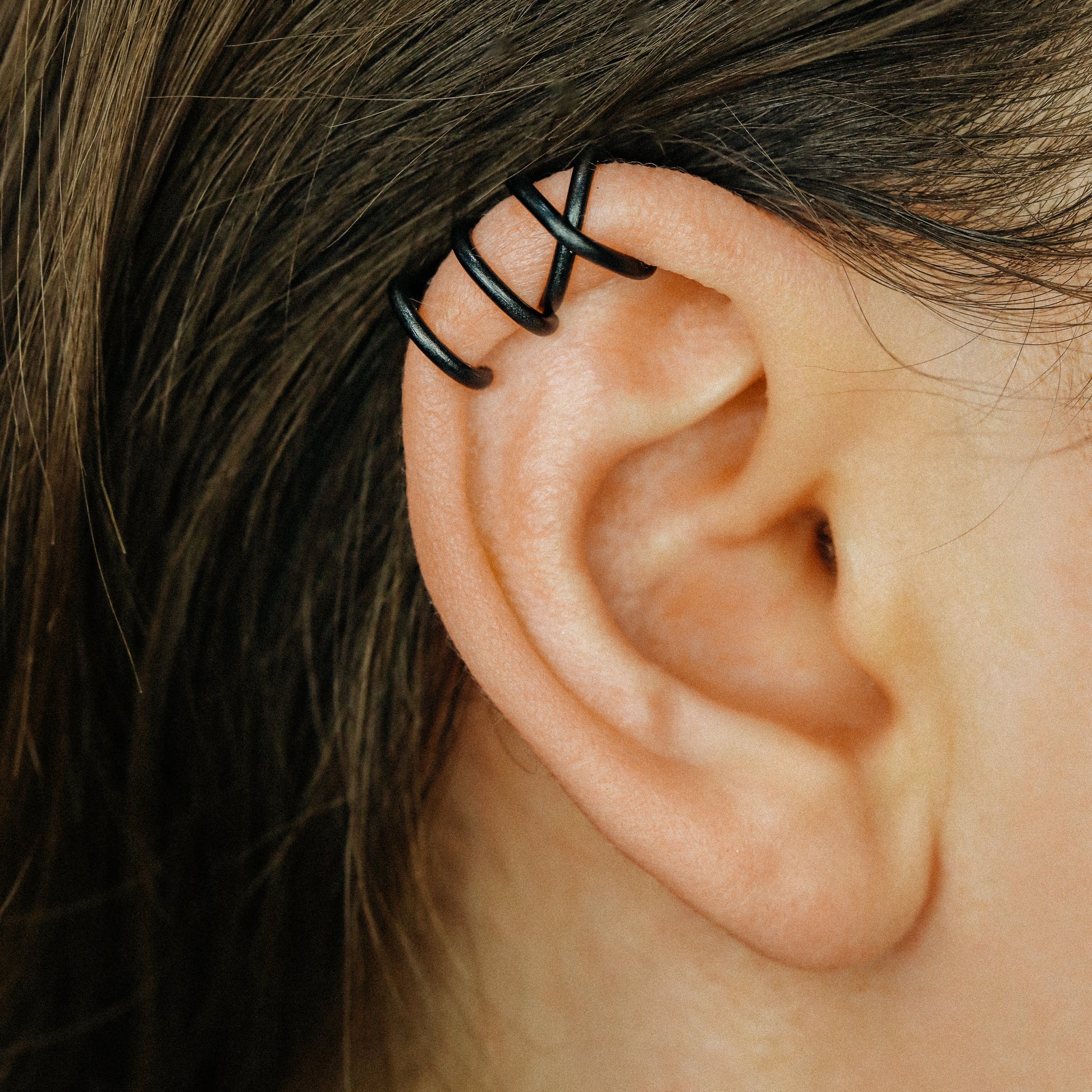 Set of 2 Black Ear Cuff or Single Ear Cuff Black Ear Cuffs Double Line Ear Cuff Earring Ear Cuff Criss Cross Ear Cuff Fake Cartilage Hoop
