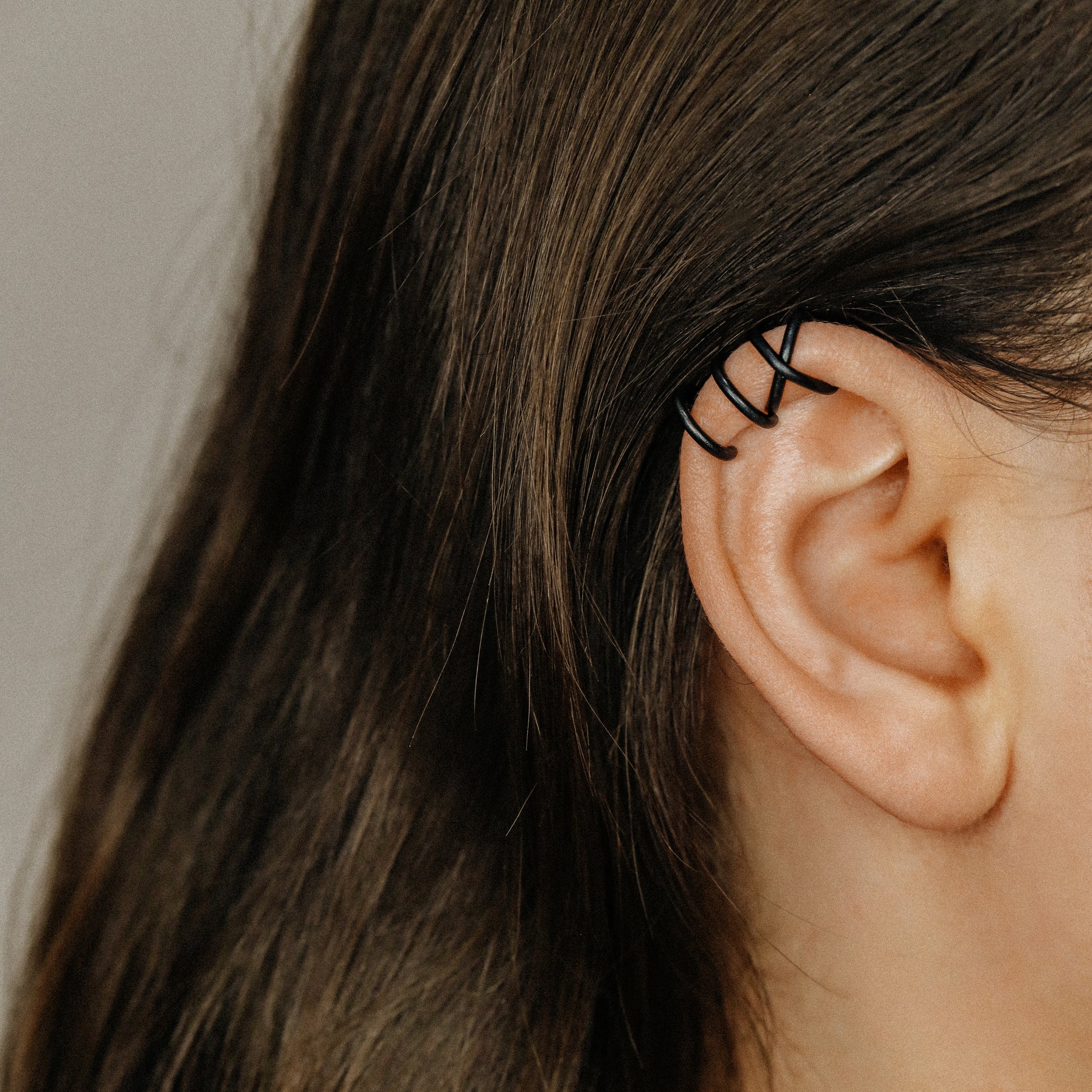 Set of 2 Black Ear Cuff or Single Ear Cuff Black Ear Cuffs Double Line Ear Cuff Earring Ear Cuff Criss Cross Ear Cuff Fake Cartilage Hoop