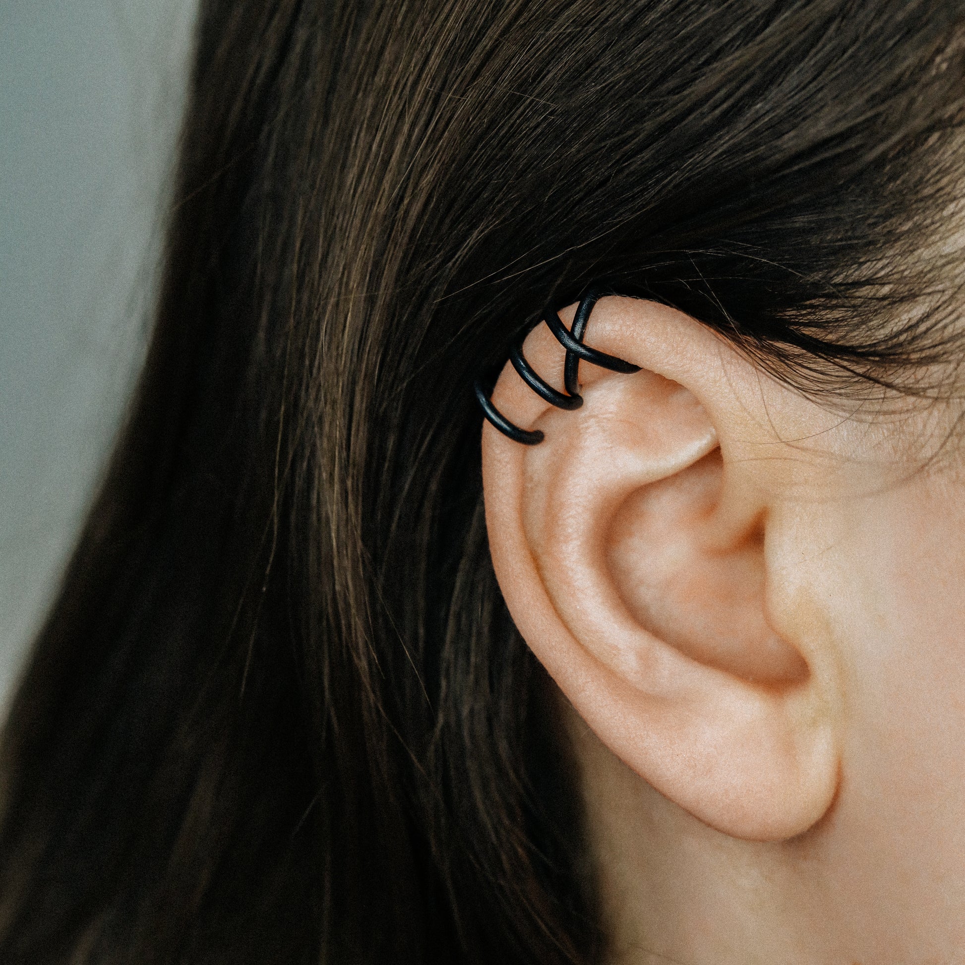 Set of 2 Black Ear Cuff or Single Ear Cuff Black Ear Cuffs Double Line Ear Cuff Earring Ear Cuff Criss Cross Ear Cuff Fake Cartilage Hoop