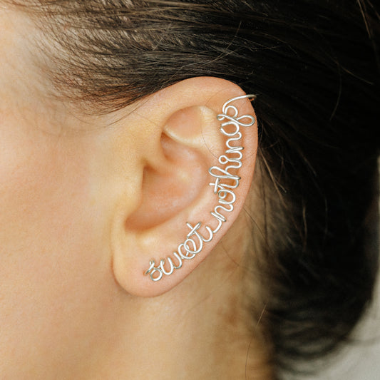 Personalized Sterling Silver Ear Climber Earrings: Custom Ear Cuff