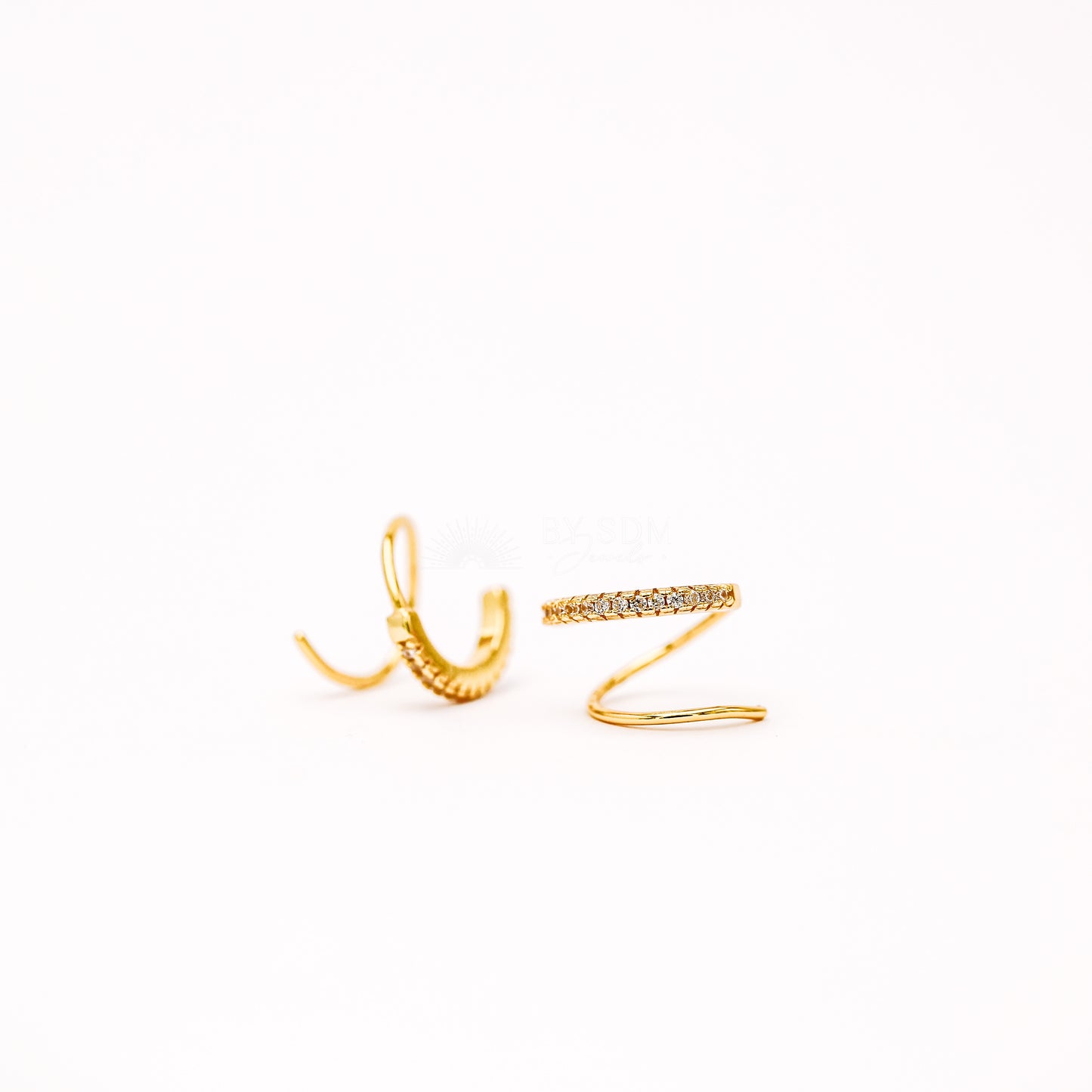 Double Hoop Earrings • Only 1 Piercing needed • Paved Spiral Earrings, Gold • BYSDMJEWELS