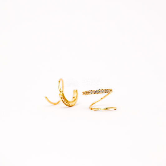 Double Hoop Earrings • Only 1 Piercing needed • Paved Spiral Earrings, Gold • BYSDMJEWELS