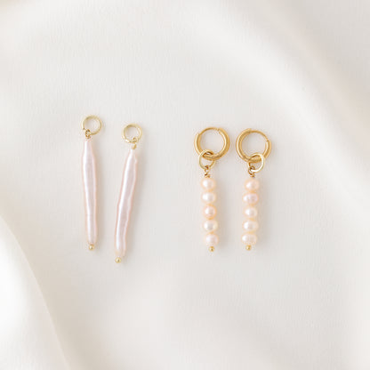 Long Stick & Pearl Cluster Drop Hoop Earrings - 18k Gold Waterproof Stainless Steel