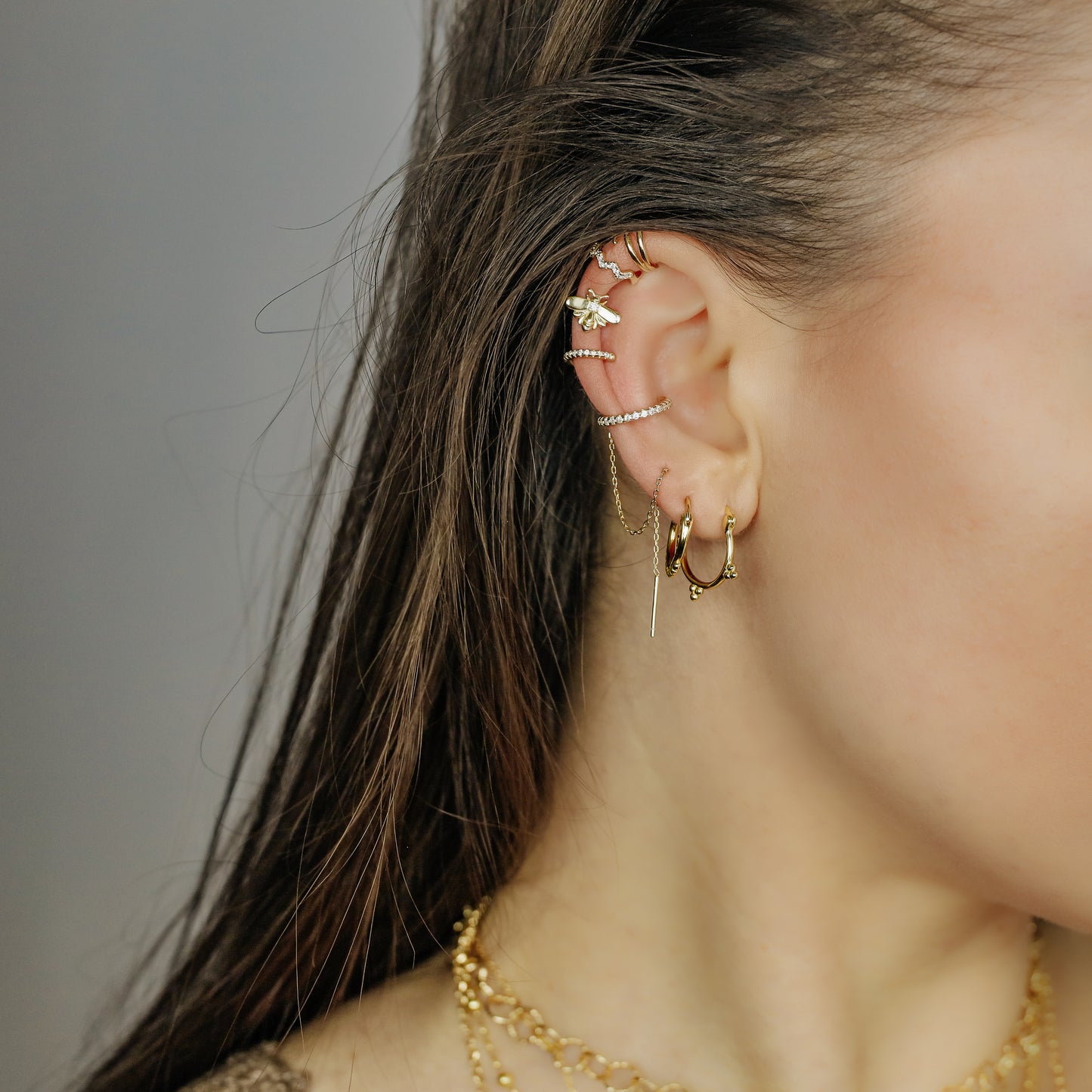 CZ chain Ear Cuff • Only One Ear Lobe Piercing is Needed • Gold, Silver • BYSDMJEWELS