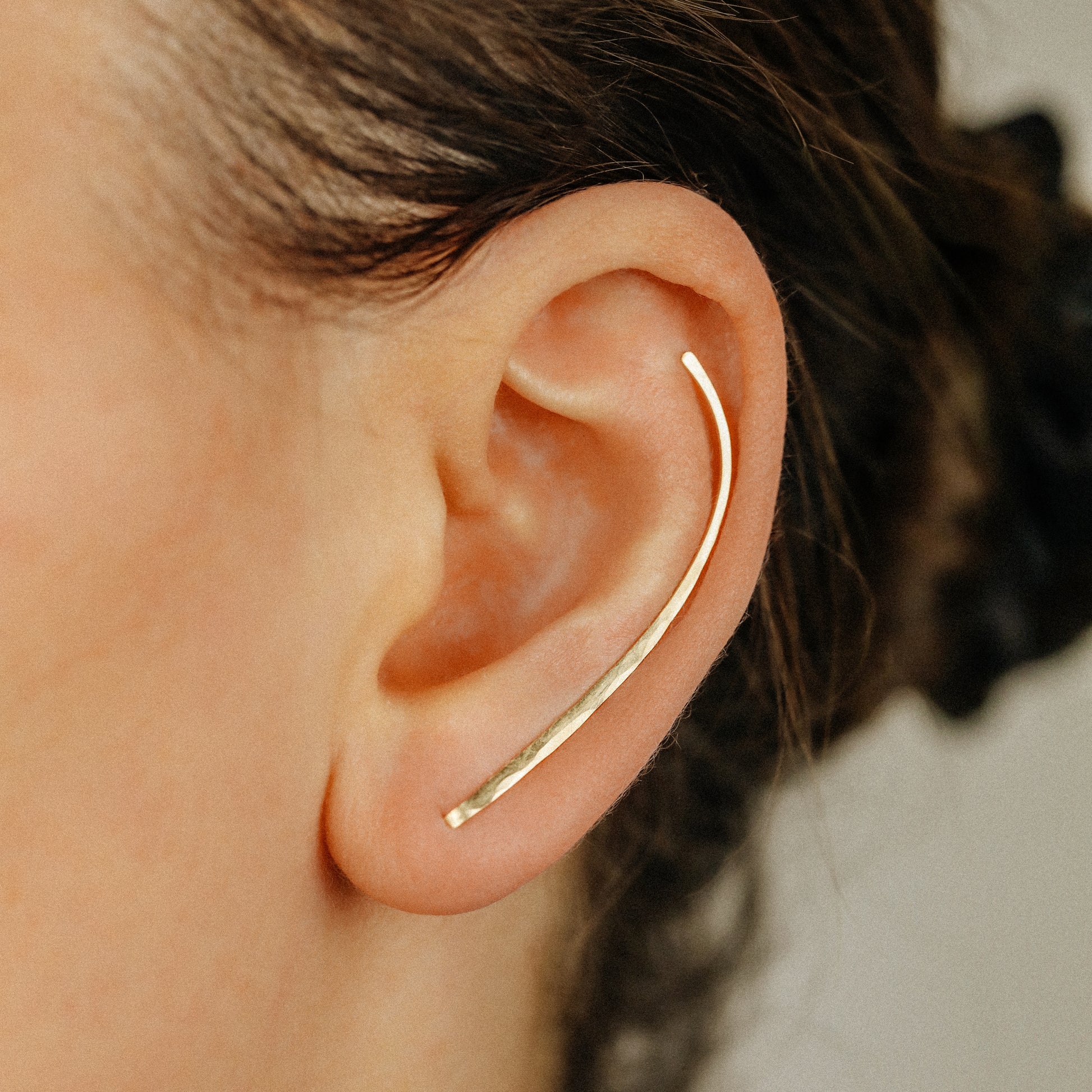 50 mm Dainty Long Ear Climbers, Ear Crawler, Gold Ear Cuff, Bar Ear Climber Silver Sweep Ear Pins Rose Gold Hammered Ear Climber Earrings