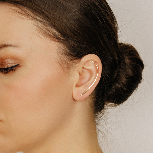 50 mm Dainty Long Ear Climbers, Ear Crawler, Gold Ear Cuff, Bar Ear Climber Silver Sweep Ear Pins Rose Gold Hammered Ear Climber Earrings