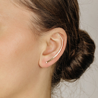 50 mm Dainty Long Ear Climbers, Ear Crawler, Gold Ear Cuff, Bar Ear Climber Silver Sweep Ear Pins Rose Gold Hammered Ear Climber Earrings