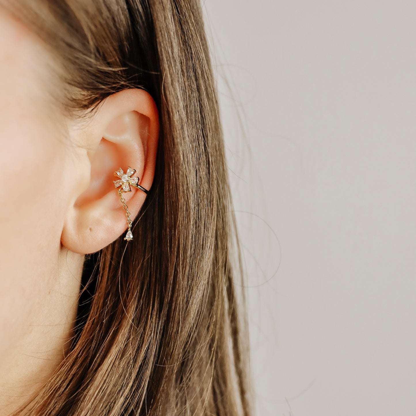 Dainty CZ Flower-Shaped Conch Ear Cuff Earring • BYSDMJEWELS