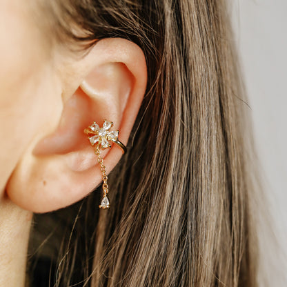 Dainty CZ Flower-Shaped Conch Ear Cuff Earring • BYSDMJEWELS