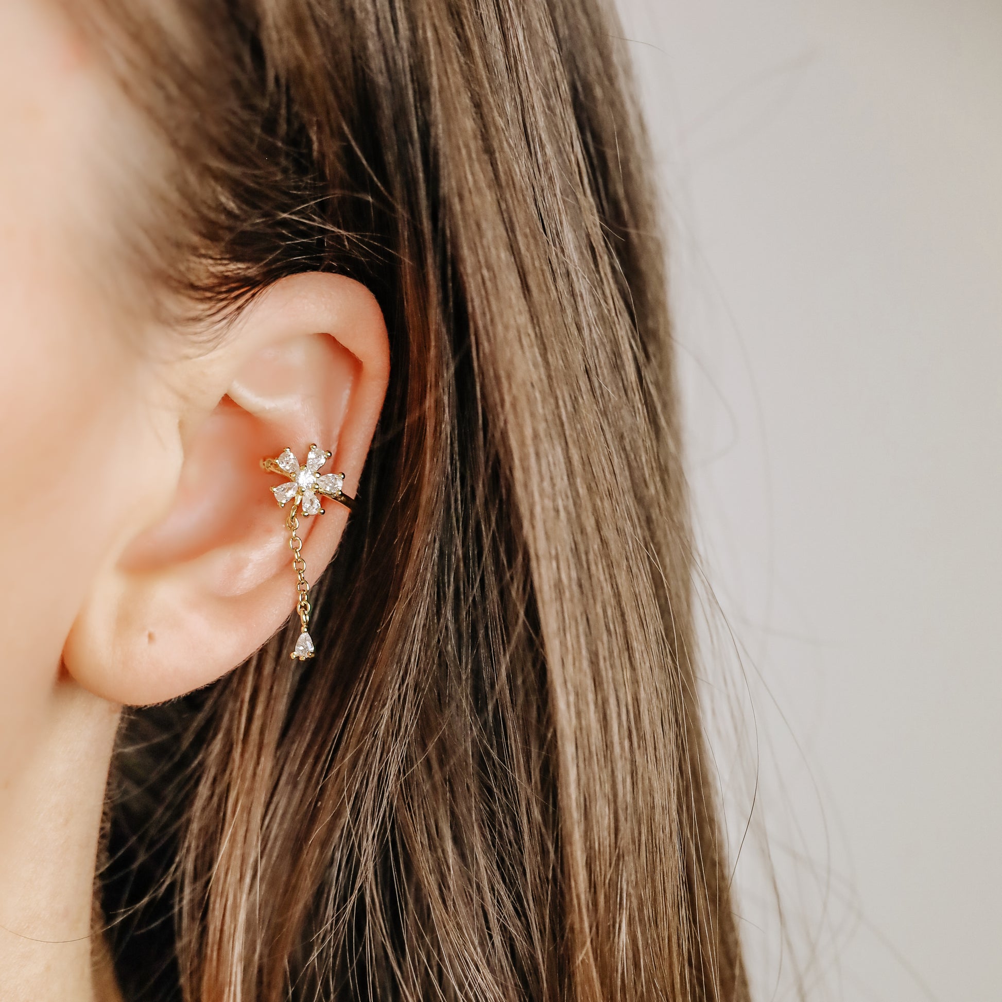 Dainty CZ Flower-Shaped Conch Ear Cuff Earring • BYSDMJEWELS