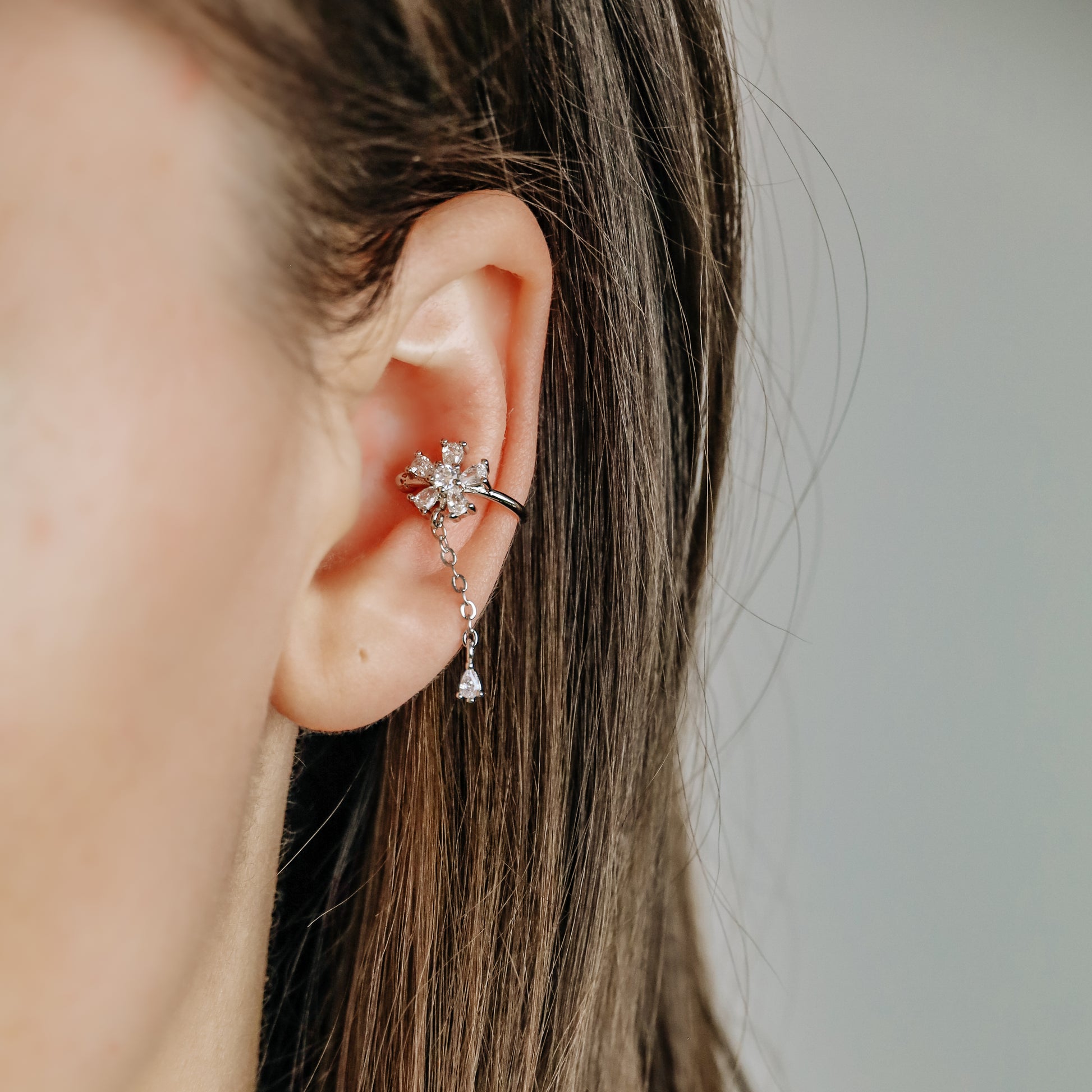 Dainty CZ Flower-Shaped Conch Ear Cuff Earring • BYSDMJEWELS