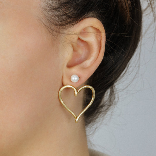 Open Heart Earring Jackets - Heart Front Back Earrings with Dainty Studs - By SDM Jewels