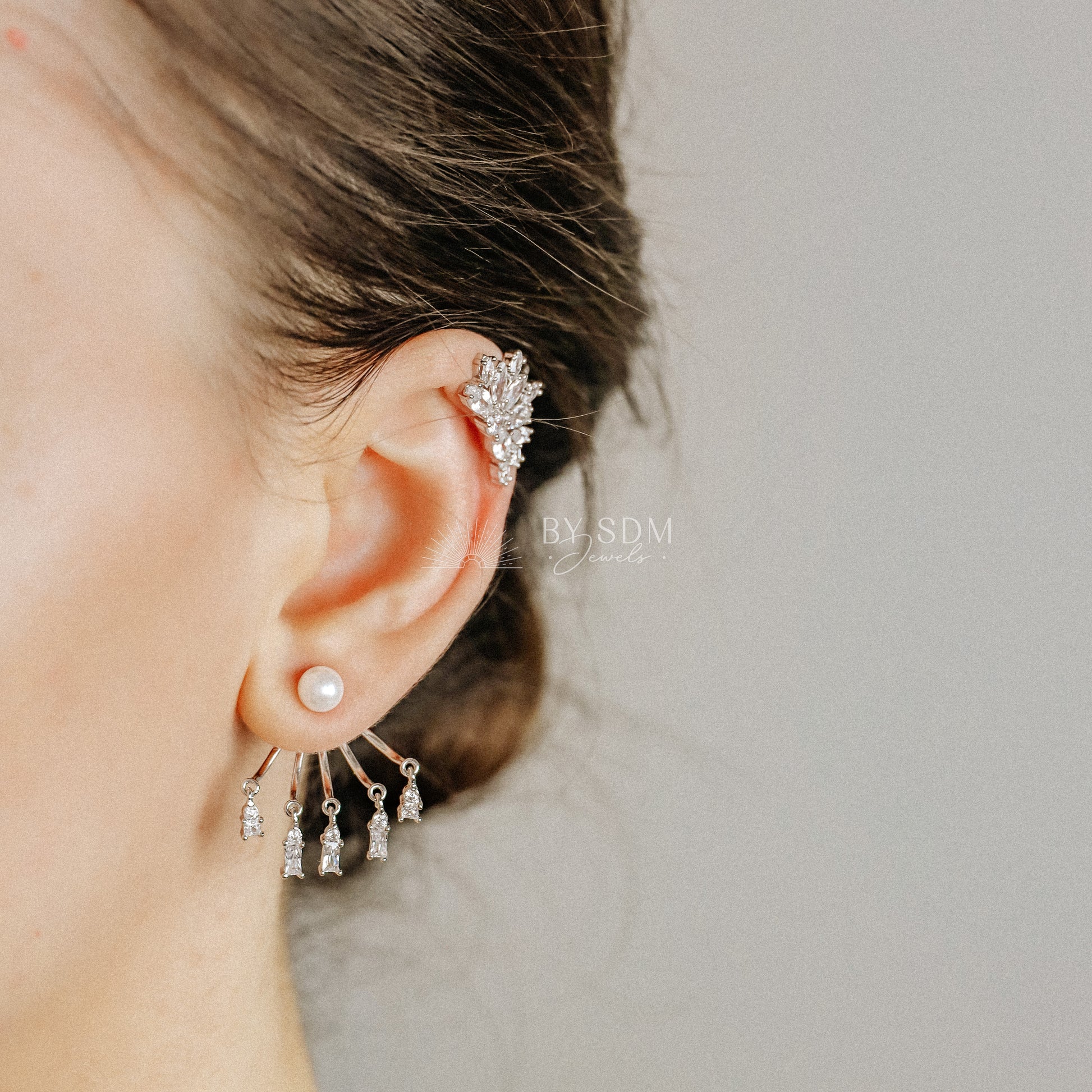 Front Back Ear Jacket Earring and Dainty Ear Cuff Earring in Sterling Silver 925 • BYSDMJEWELS