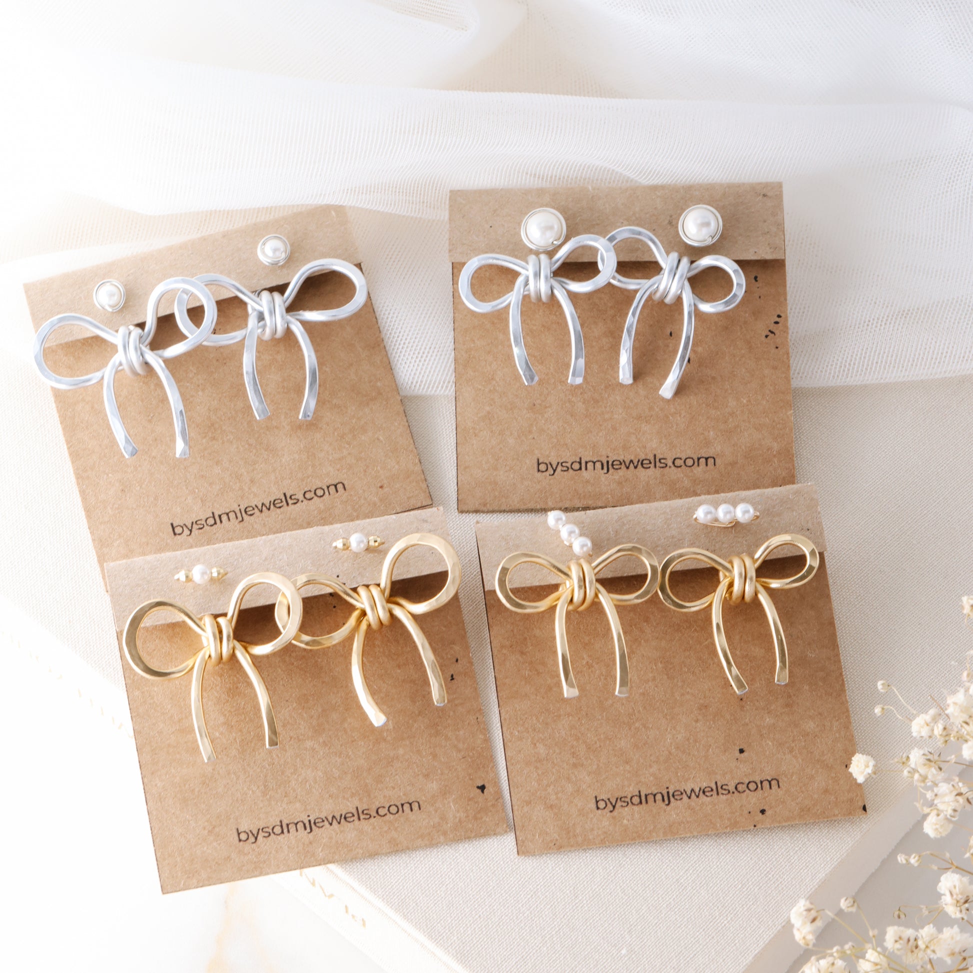 Bow Earring Jackets – Sterling Silver Studs, Lightweight Statement Jewelry