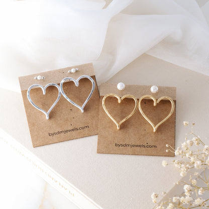 Open Heart Earring Jackets - Heart Front Back Earrings with Dainty Studs - By SDM Jewels