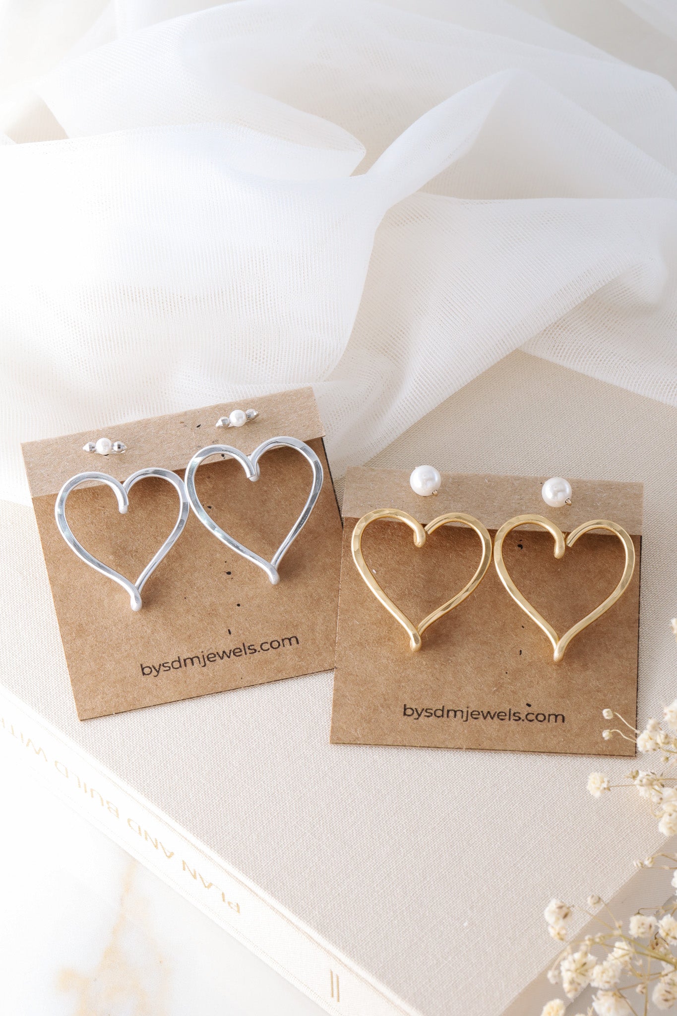 Open Heart Earring Jackets - Heart Front Back Earrings with Dainty Studs - BySDM Jewels