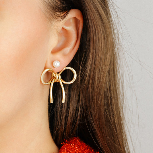 Bow Earring Jackets – Sterling Silver Studs, Lightweight Statement Jewelry