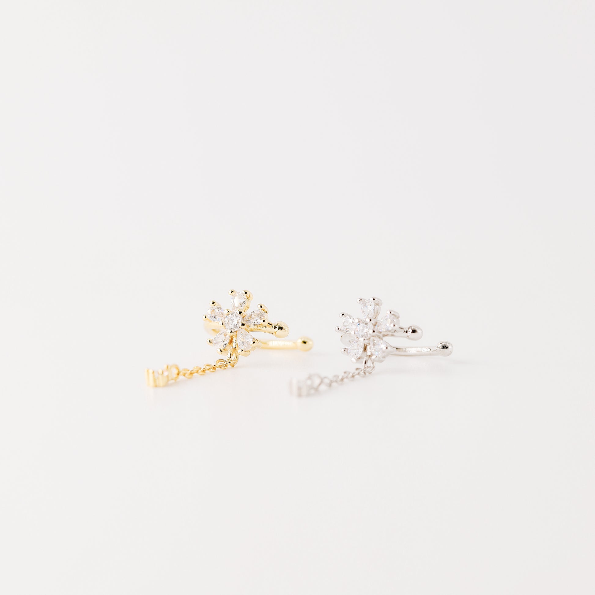 Dainty CZ Flower-Shaped Conch Ear Cuff Earring • BYSDMJEWELS