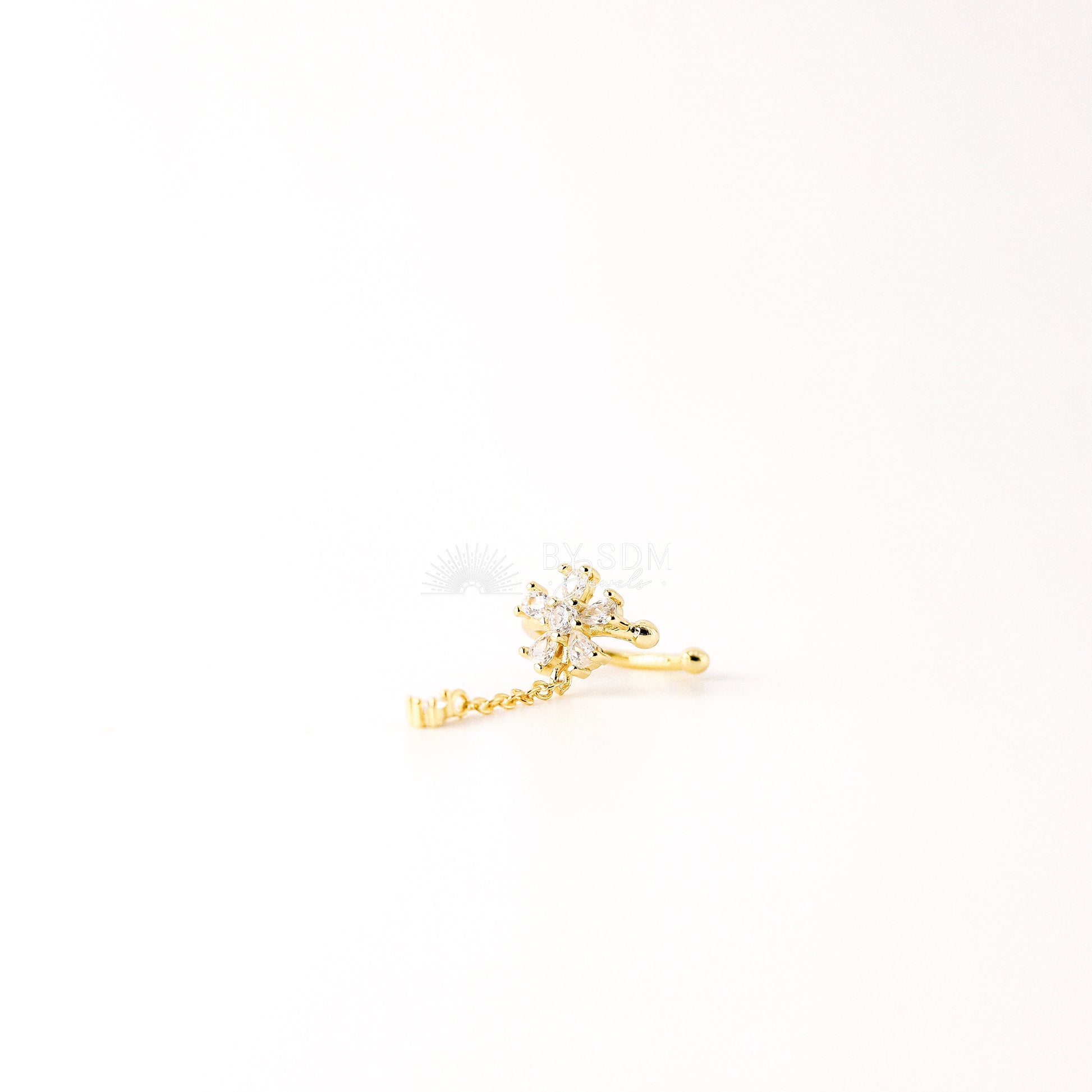 Conch Cubic Zirconia Flower Ear Cuff Earring • Silver, Gold • BYSDMJEWELS