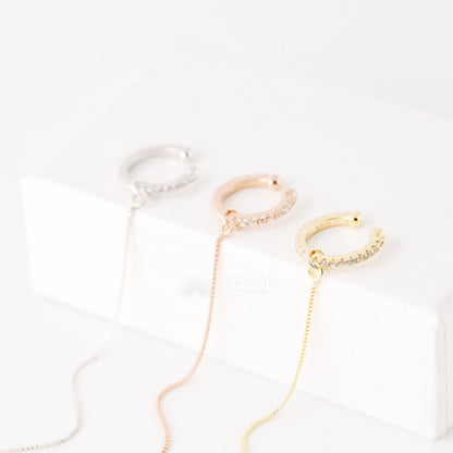 Ear cuff with chain • Dainty gold ear cuff • Huggie ear cuff • Minimalist gold ear cuff • Fake huggie earrings • Non pierce Tiny ear cuff