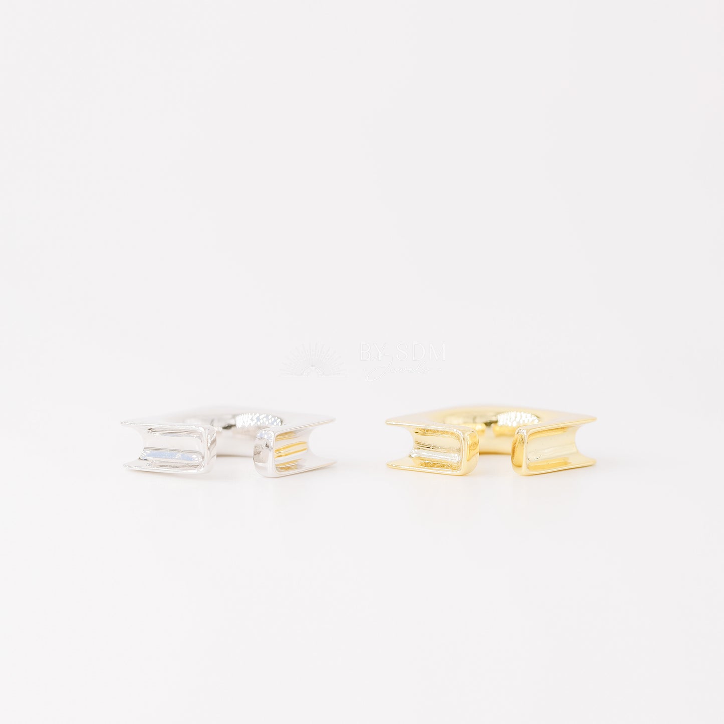 Square Large Band Ear Cuff • No Piercing is Needed • Gold, Silver